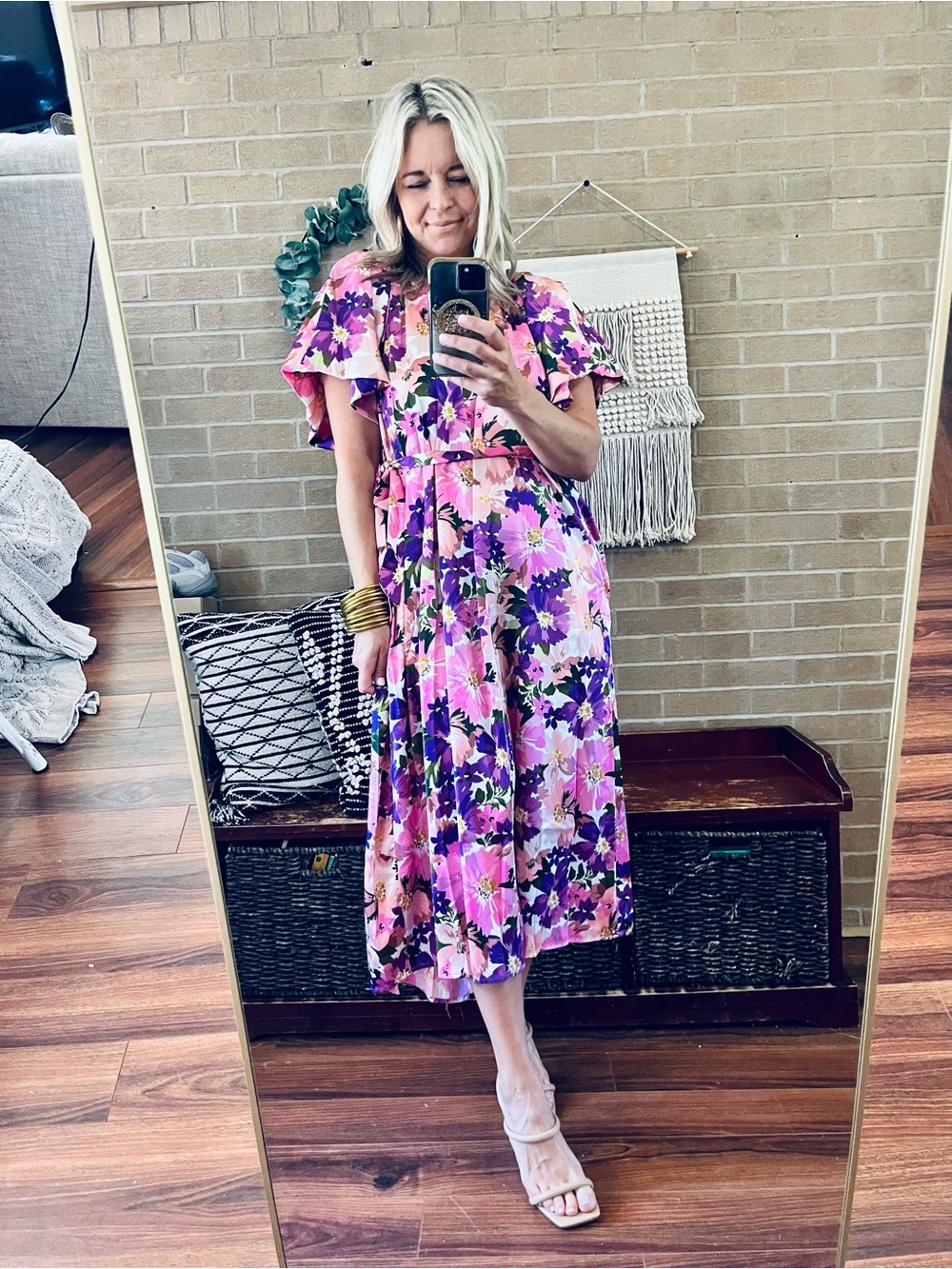 eesome Pink and Purple Floral Midi Dress